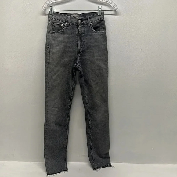 Agolde Nico Jeans Denim High Rise Slim Fit Button Fly Risk Light Gray Size 24 - Picture 4 of 11